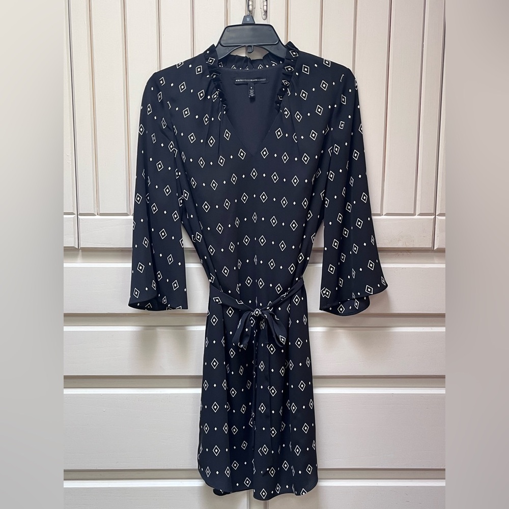 White House Black Market Geometric Black and White Dress, Size 8